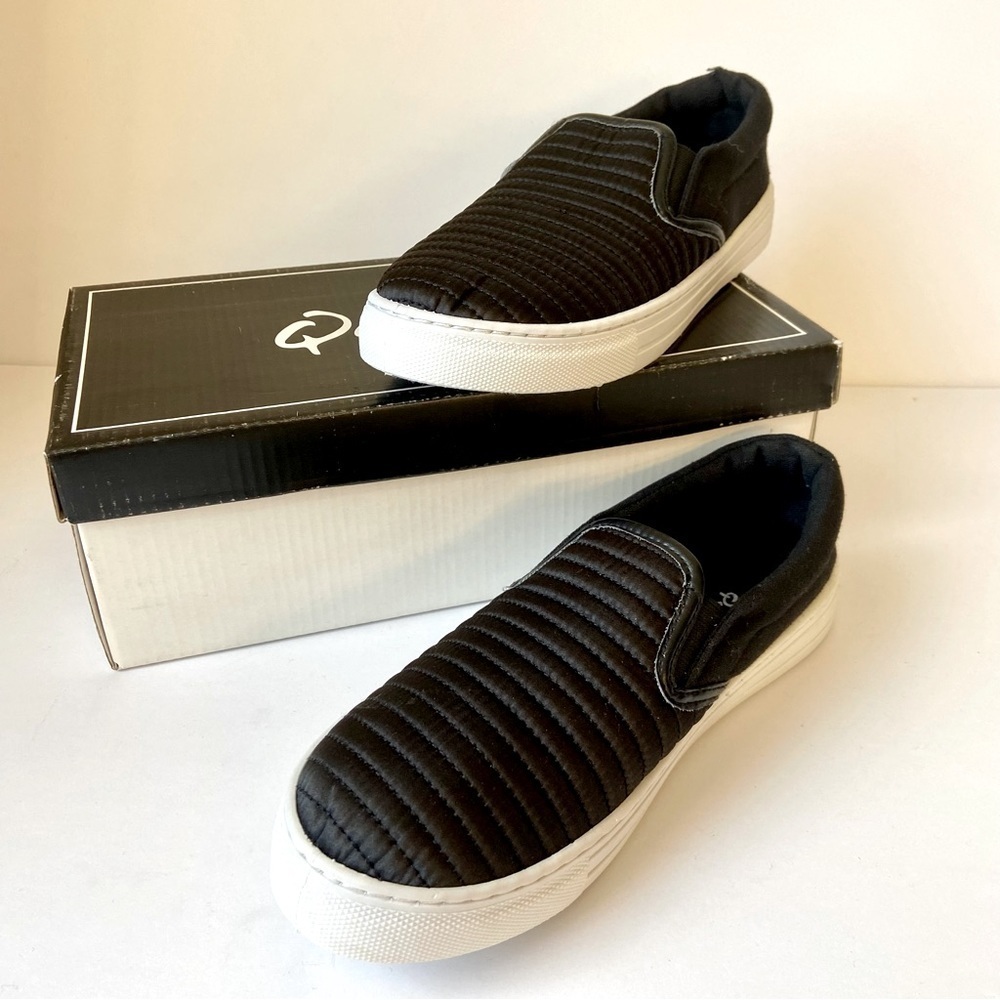 Qupid Black Satin Quilted Slip On Sneaker- Size 7 New in box